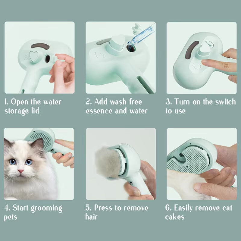 3-in-1 Rechargeable Cat & Dog Steam Brush – Grooming, Massage & Hair Removal - FREE Shipping