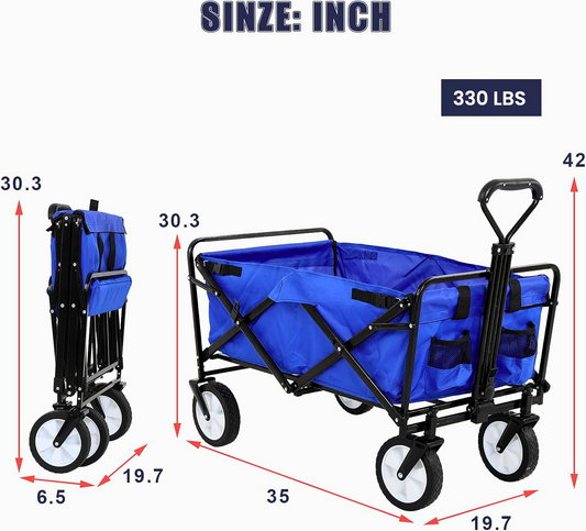 Heavy-Duty Folding Utility Wagon – 330 lb Capacity, All-Terrain Collapsible Cart - FAST & FREE US Shipping!