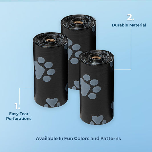 Dog Poop Bags (150 Bags) for Waste Refuse Cleanup, Doggy Roll Replacements for Outdoor Puppy Walking and Travel, Leak Proof and Tear Resistant, Thick Plastic - Black