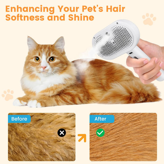 3-in-1 Rechargeable Cat & Dog Steam Brush – Grooming, Massage & Hair Removal - FREE Shipping