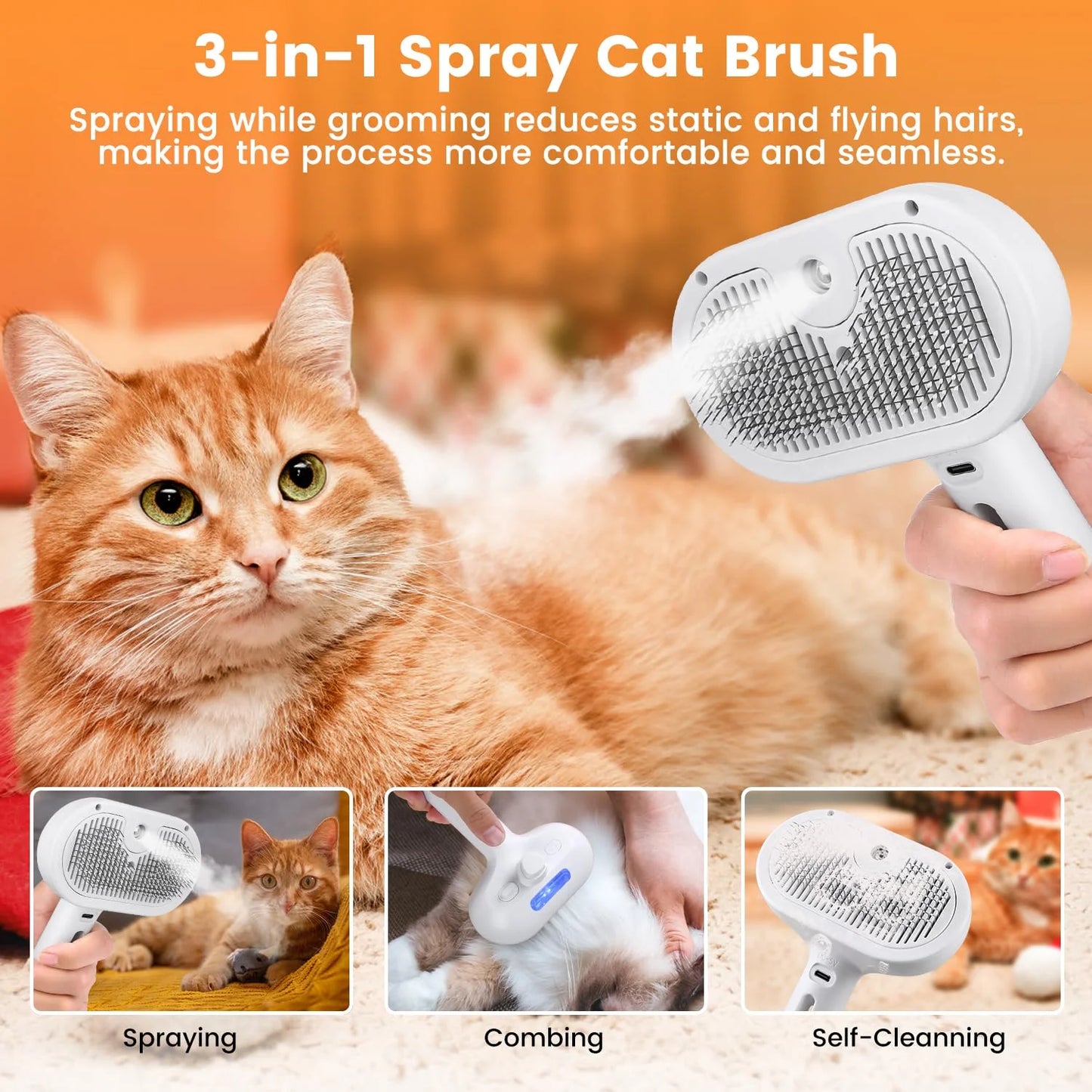 3-in-1 Rechargeable Cat & Dog Steam Brush – Grooming, Massage & Hair Removal - FREE Shipping