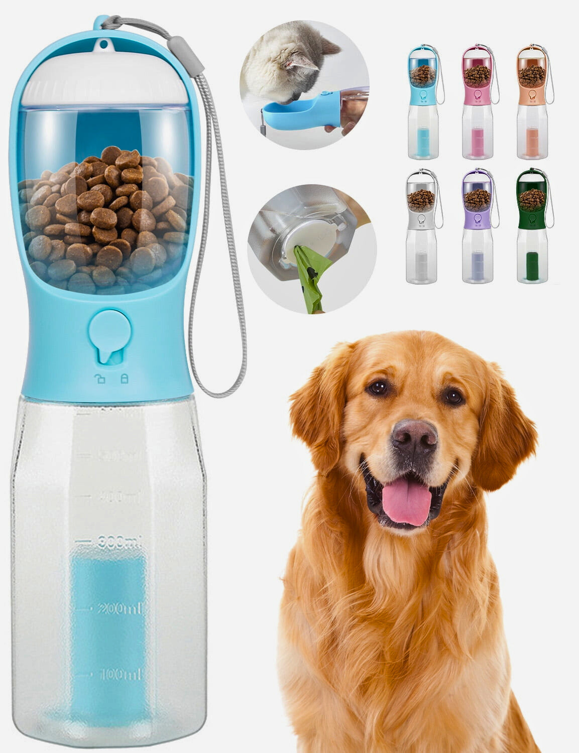 Portable 3-In-1 Dog Water Bottle with Food Container & Waste Bag Holder - FREE Shipping