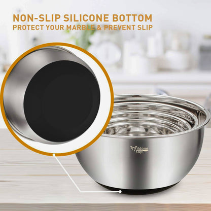 ChefMate™ 5-Piece Stainless Steel Mixing Bowl Set – Airtight Lids & Grater Attachments