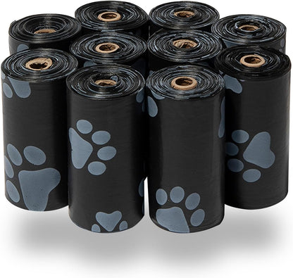 Dog Poop Bags (150 Bags) for Waste Refuse Cleanup, Doggy Roll Replacements for Outdoor Puppy Walking and Travel, Leak Proof and Tear Resistant, Thick Plastic - Black
