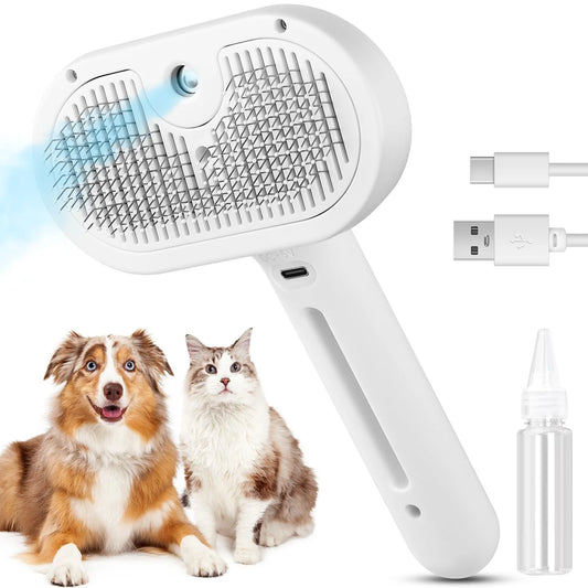 3-in-1 Rechargeable Cat & Dog Steam Brush – Grooming, Massage & Hair Removal - FREE Shipping