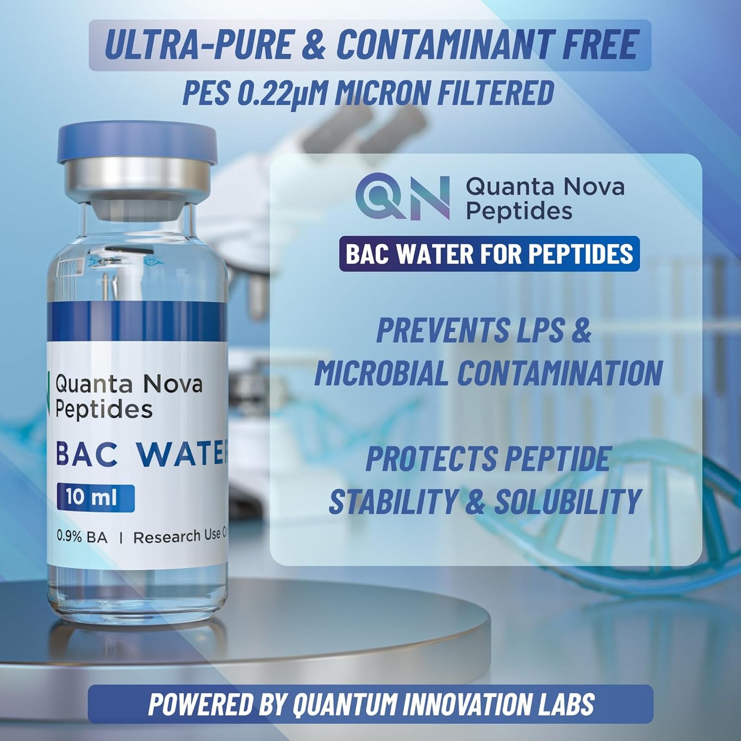 Bacteriostatic Water for Peptide Reconstitution – 4 Pack (10mL Each) Sterile Diluent