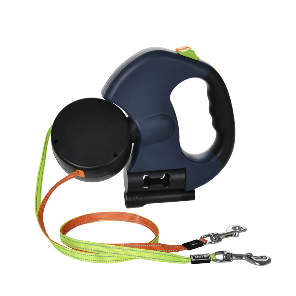 Double-Ended Retractable Dog Leash with LED Flashlight – 3M Dual Head Nylon Traction Rope