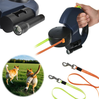 Double-Ended Retractable Dog Leash with LED Flashlight – 3M Dual Head Nylon Traction Rope