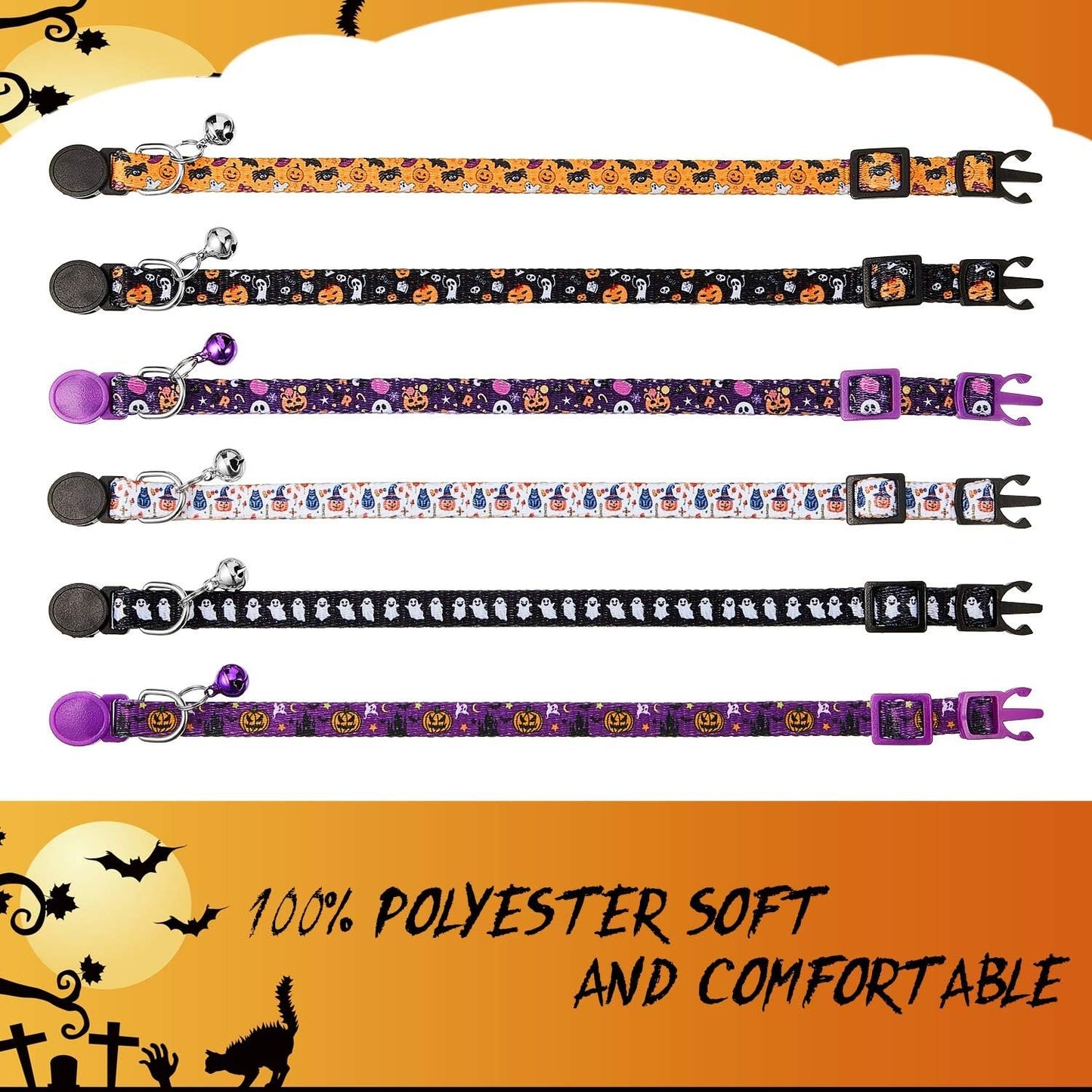 Spooky Whiskers™ Halloween Cat Collar with Safety Buckle & Bell - FREE Shipping!