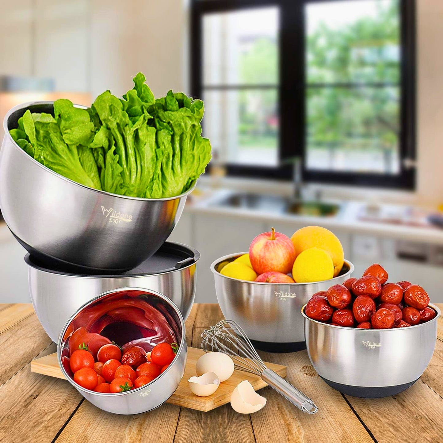 ChefMate™ 5-Piece Stainless Steel Mixing Bowl Set – Airtight Lids & Grater Attachments