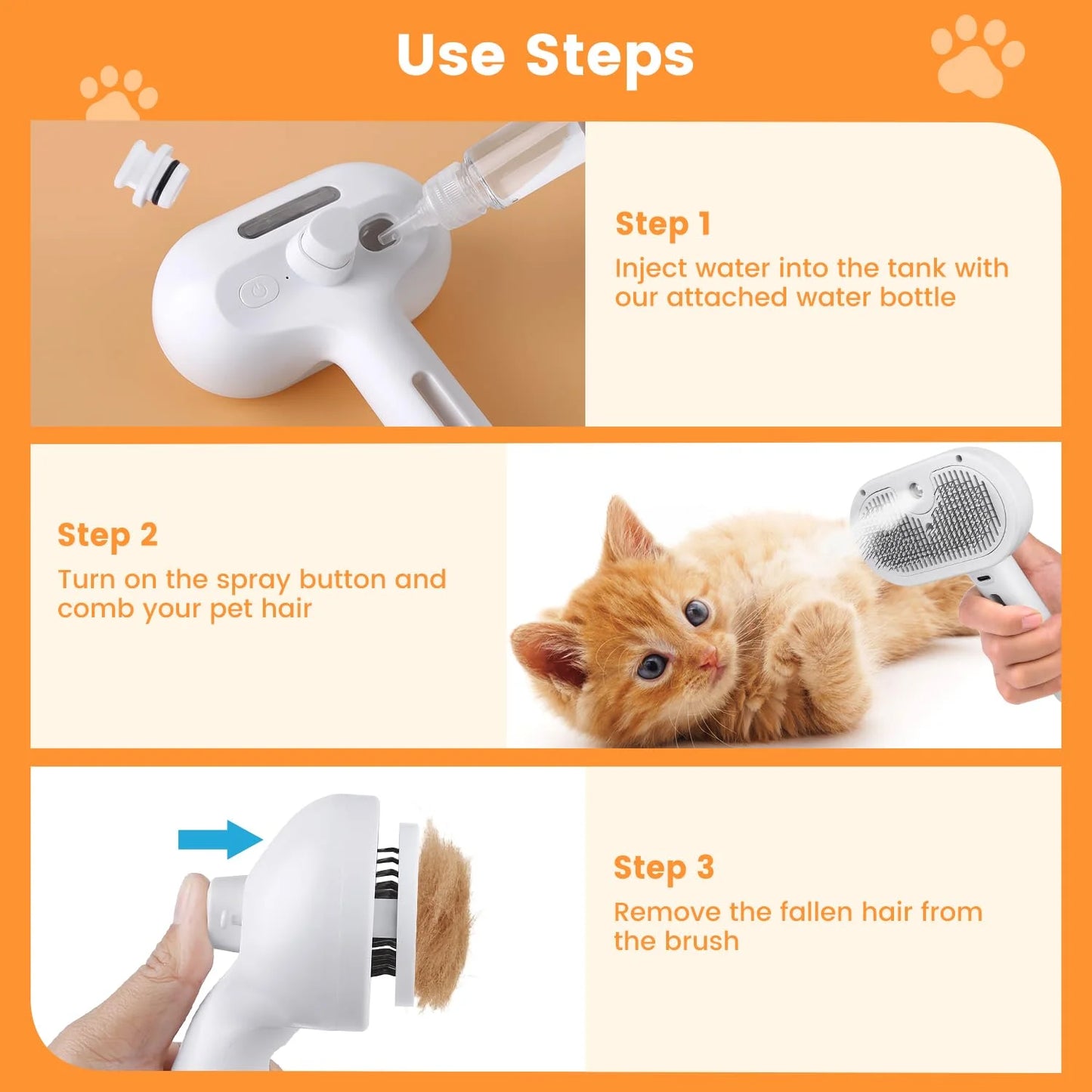 3-in-1 Rechargeable Cat & Dog Steam Brush – Grooming, Massage & Hair Removal - FREE Shipping
