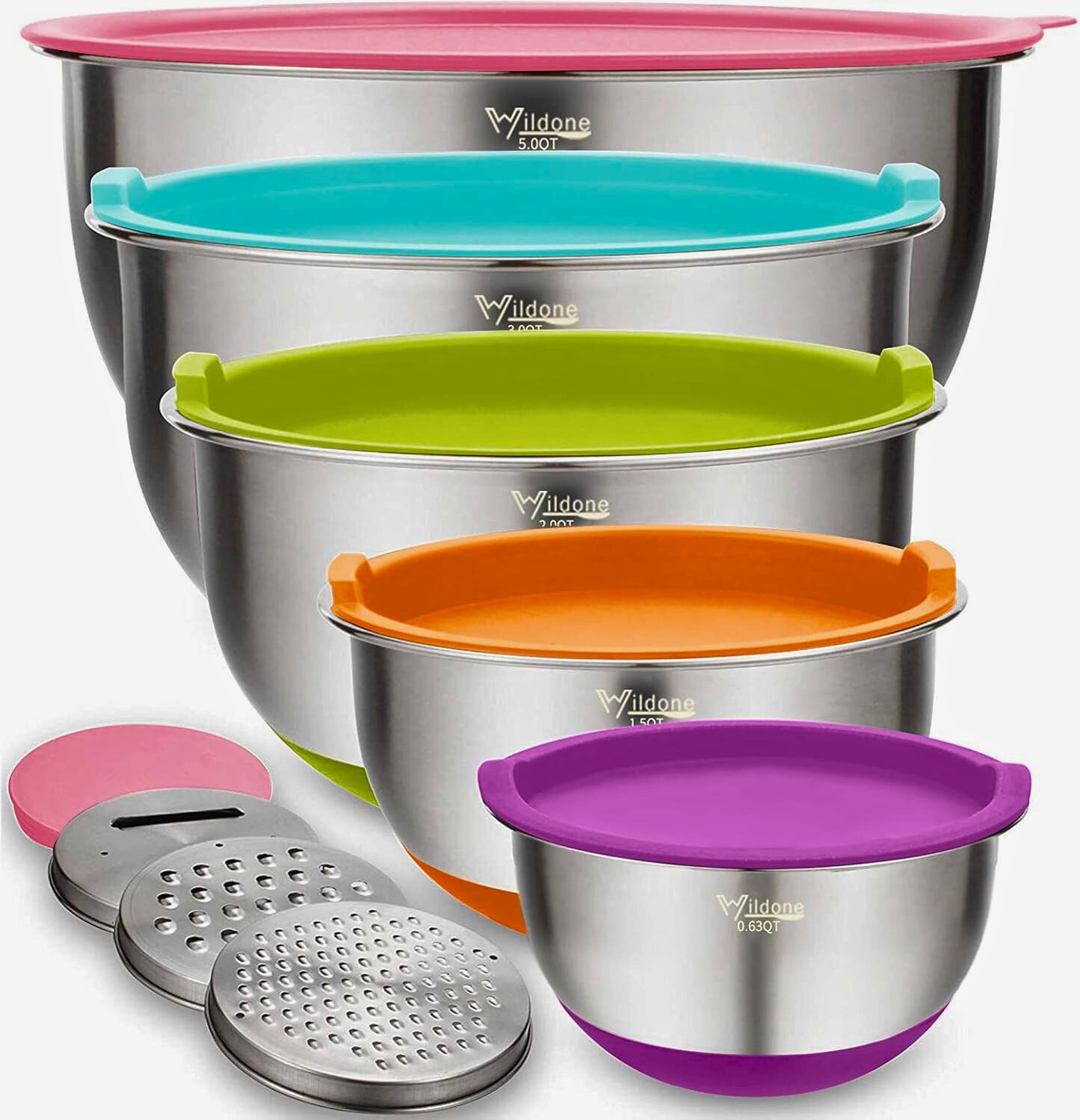 ChefMate™ 5-Piece Stainless Steel Mixing Bowl Set – Airtight Lids & Grater Attachments