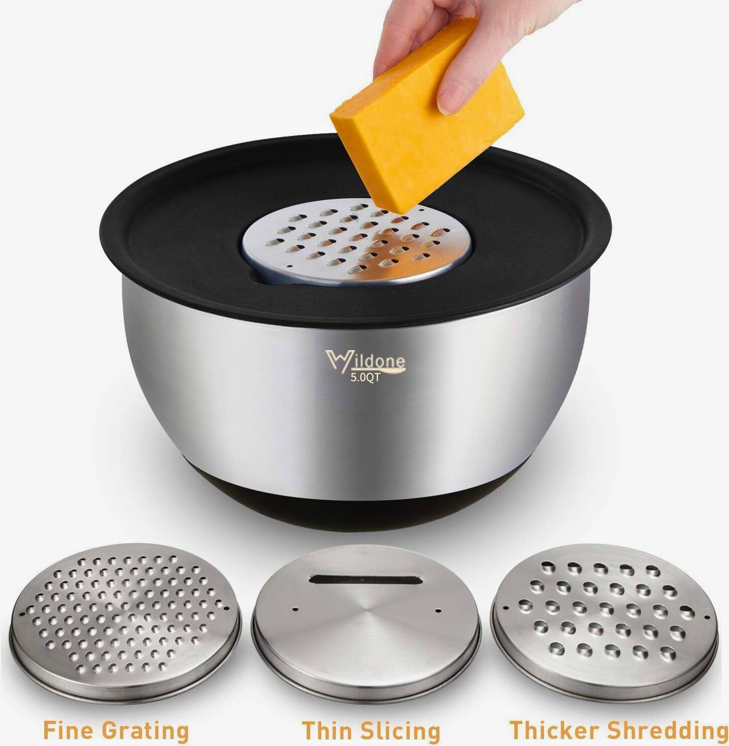 ChefMate™ 5-Piece Stainless Steel Mixing Bowl Set – Airtight Lids & Grater Attachments