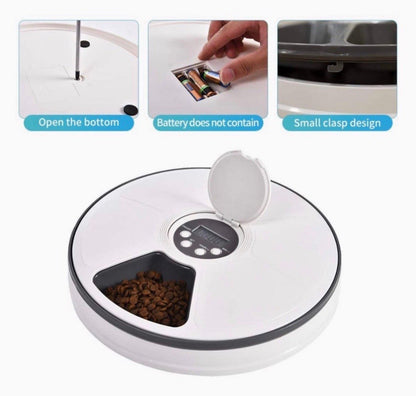 Automatic Pet Feeder for Cats and Dogs - Dry or Wet Food Dispenser - 6 Meal Tray
